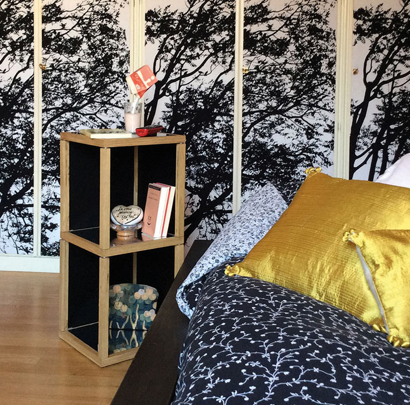Comodino letto modulare in legno di rovere zia Babele a due moduli design
