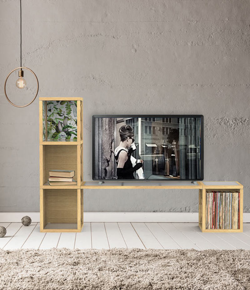 Porta TV soggiorno composizone modulare zia Babele mobile in legno design italiano