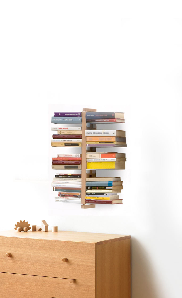Libreria soggiorno in faggio naturale sospesa zia Bice h 60 centimetri design moderno