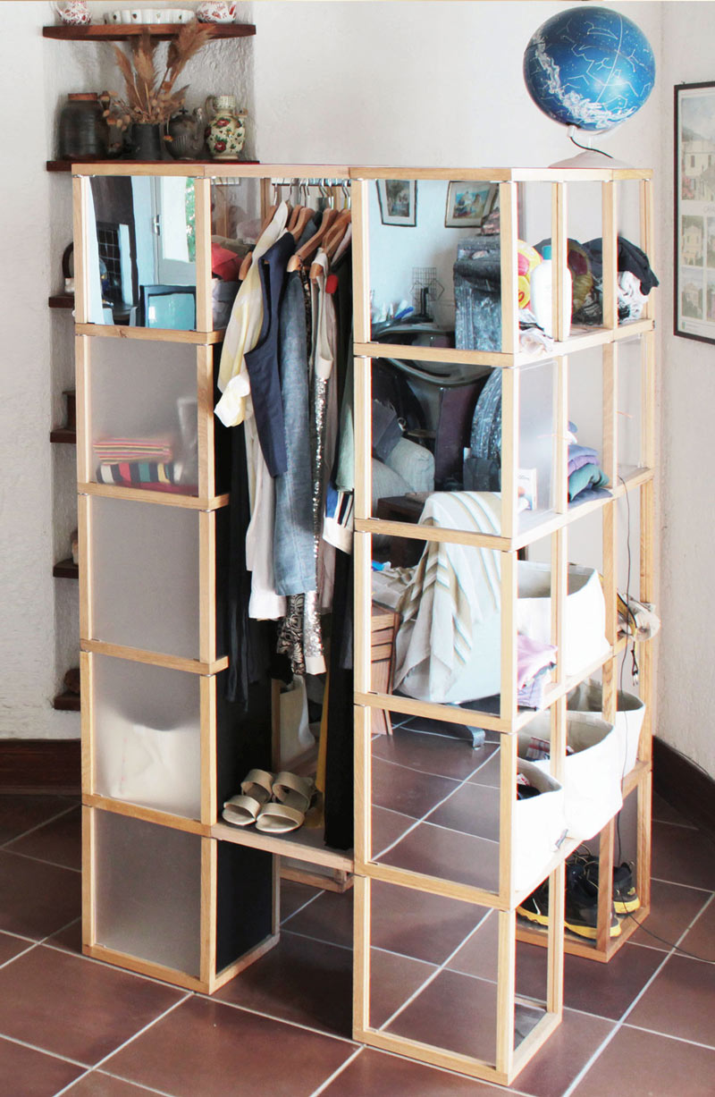 Open closet soggiorno mobile legno zia Babele componibile modulare moderno design