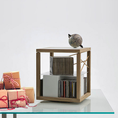 Libreria e porta CD modulare a cubi da tavolo zia Babele in rovere