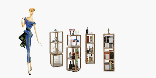 Vetrinetta espositore girevole in legno libreria bar porta bottiglie zia Babele trottola moderno design mannequin 