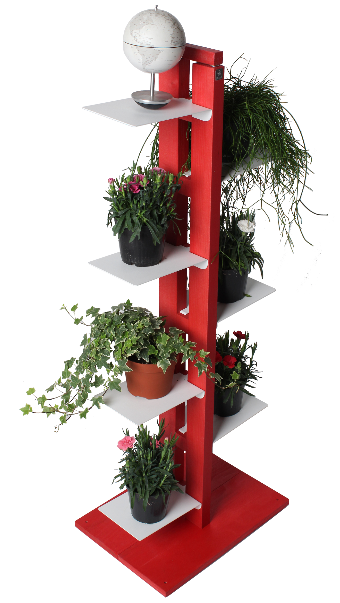 Porta piante fioriera verticale in legno tinto rosso h105 zia Flora sospesa moderno design Milano 