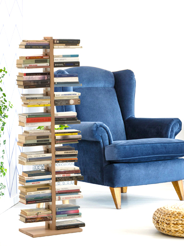 Libreria verticale in legno a colonna zia Bice moderno design italiano doppia pila di libri Milano 