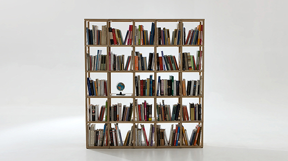 Libreria parete divisoria e porta TV in legno di rovere zia Babele design italiano castello