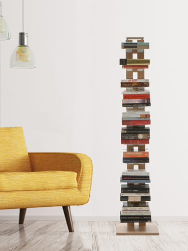 Pila di libri con sostegno legno a colonna con basamento zia Ortensia h105 moderno design italiano